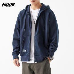 Men's Hoodies Sweatshirts HIQOR 2023 Winter Mens Thick Unisex Hip Hop Plain Classics Cotton Fabrics Zipper Male Size M 3XL 230821