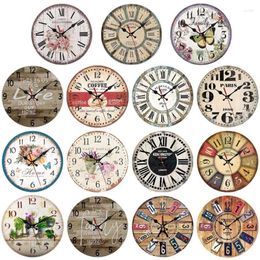 Wall Clocks For Operated Vintage Clock Non-ticking Kitchen Style Wooden Country Living Room Rustic Round