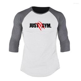 Men's T Shirts Mens Casual Running Brand Sporting Clothing T-Shirt Autumn Pullover O-Neck Fashion Comfortable Slim Fit 3/4 Sleeve TShirt