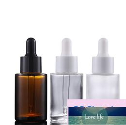 30ml Flat Shoulder Frosted Clear Amber Glass Round Essential Oil Serum Bottle With Glass Dropper for cosmetics essence