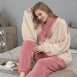 Women's Sleepwear Winter Flannel Pyjamas Set Fleece Homewear Thickened Warm Velvet Suits Autumn Sweater Ladies