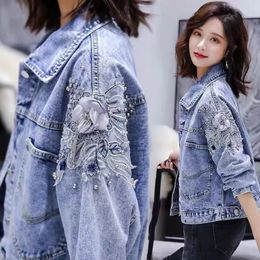 Men s Hoodies Sweatshirt s Fall Long Sleeve Denim Jacket Beaded Embroidered Biker Ladies Short Coat Loose Korean Version All match Cardigan 230822