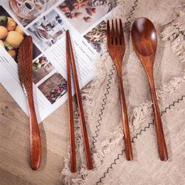 Dinnerware Sets Eco-friendly Ergonomics Handle Exquisite Workmanship Wooden Spoon Fork Knife Cutlery Set For Travel