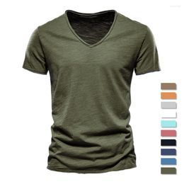 Men's T Shirts 2023 Brand Cotton Men T-shirt V-neck Fashion Design Slim Fit Soild Short Sleeve T-shirts Male Tops Tees Shirt For