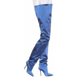 Hentian High Thigh Boots Women's Silk 2021 Spring and Autumn Fine Heel Pants Integrated Fashion Photography Large Size 230822