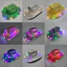 Space Cowgirl LED Hat Flashing Light Up Sequin Cowboy Hats Luminous Caps Halloween Costume Wholesale Fy7970 G0822