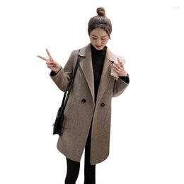 Women's Trench Coats 2023 Coat The Brim Long Autumn And Winter In Temperament Show Thin With Thick Woollen Cloth Han Edition Windbreaker