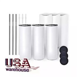 USA CA Stock DIY Sublimation Tumbler 20oz Straight Tumblers Metal Straw Stainless Steel Slim Tumble Vacuum Insulated Travel Mugs 25pcs 4.23