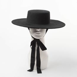 Wide Brim Hats Bucket fashion simple woolen top hat ladie felt bandage flat 230822