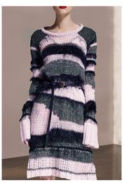 Women's Sweaters See Orange Women Sweater Dress For Winter Long Sleeve Striped Sexy Lady Christmas Dresses Vestidos SO2410