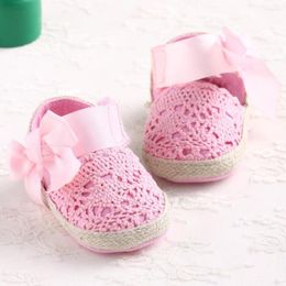 First Walkers 2023 Baby Girl Born Shoes Spring Summer Sweet Very Light Mary Jane Big Bow Knitted Dance Ballerina Dress Pram Crib Shoe