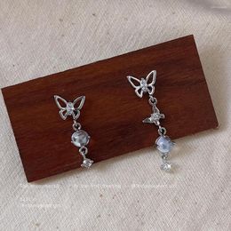 Dangle Earrings Micro-set Zircon 925 Silver Needle Asymmetrical Design Sense Butterfly Stud Temperament Women's