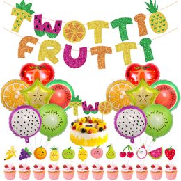 Other Event Party Supplies Twotti Frutti 2nd Birthday Decorations Fruit Themed Glitter Banner Cake Toppers Balloons Kit 230821