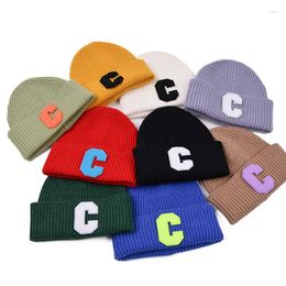 Berets Winter Women Men Solid C Letter Sports Knitted Hat Beanie Cap Skullies Ski Thickw Warm Wool Skullcap Gorros