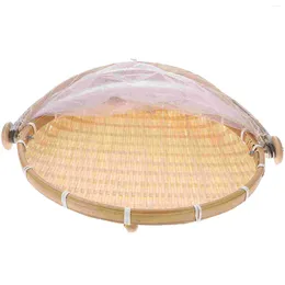 Dinnerware Sets Net Cover Bamboo Basket Steamed Bun Ware Storage Tray Craft Manual Woven Drying Dustpan