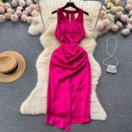 Casual Dresses Foamlina 2023 Summer Women Sleeveless Long Party Dress Sexy V Neck High Waist Draped Side Split Irreguar Evening Club