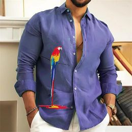 Men's Casual Shirts Fashion Simple Flower And Bird Solid Colour Purple Grey Green Long-sleeved Lapel Shirt 2023