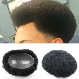 Afro Human Hair Toupee for Black Mens Curly Toupee Transparent Skin Man Weave Balding Mens Custom Hair Replacement 8x10inch275v