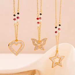 Pendant Necklaces Fashion Shiny Butterfly Heart Star Necklace For Women Girls Stainless Steel Luxury Clavicle Chains Crystal Jewelry Gift