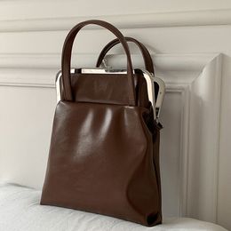 Evening Bags Korean Casual Frame For Women Luxury Designer Handbags Purses 2023 In PU Metal Clip Top Handle Chain Shoulder Messenger 230821