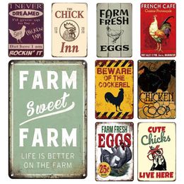 Vintage Fresh Eggs Metal Signs Beware Of The Cockerel Tin Sign Farm Funny Metal Posters Retro Sign Wall Stickers Chicken Home Farm Garden Home Decoration 30X20CM w01