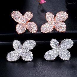 Stud Earrings ThreeGraces Elegant Shiny Cubic Zirconia Crystal Rose Gold Color Big For Women Fashion Party Jewelry E1453