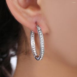 Hoop Earrings Est Luxury Silver Color Large Round For Women Gift With Austrian Crystal Jewelry