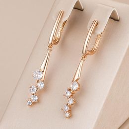 Dangle Earrings Kinel Luxury Natural Zircon Micro Wax Mosaic Long Pendant For Women 585 Rose Gold Colour Simple Fashion Daily Jewellery