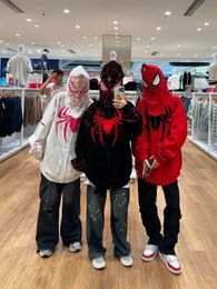 Men's Hoodies Sweatshirts Y2k Clothing Women Hip Hop Hoodie Spider Web Red Hoodie Sweatshirt Zipper Warm Harajuku Punk Fun Sweatshirt Pocket Emo 230822