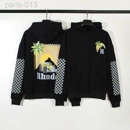 Rhude Summer Coconut Tree Plaid Print Loose Relaxed Autumn/Winter Hoodie For Men And Women L0822