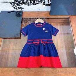 designer girl Jersey dress baby clothes Bow tie belt decoration Kids frock with belt Size 100-160 CM Child knit Skirt Aug21