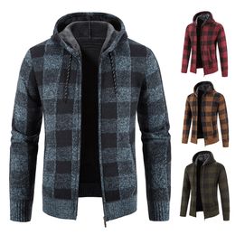 Men's Sweaters Men Sweater Cardigan Knitted Jacket Hooded Coat Cold Winter Autumn Plaid Y2K Boy Jumper Hoodies Male Zipper Up Clothing 230822
