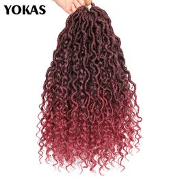 Lace Wigs Crochet Braids Hair Passion Twist Synthetic River Goddess Braiding Ombre Brown 18 Inch Faux Locs With Curly YOKAS 230821