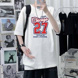 Men's T Shirts Fashion 27 Number Print Shirt Women Men Vintage American Style Tees Tops Summer Heavy Cotton Short Sleeve Pullover Clothes