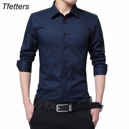 Men's Casual Shirts TFETTERS 2023 Fashion Blouse Shirt Long Sleeve Business Social Solid Colour Turndown Plus Size Work Brand Clothes 230822