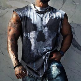 Men's Tank Tops Fashion Skull Print Vest Pullover 2023 Spring Summer Casual Loose Sleeveless O Neck Men Clothes Leisure Camisole