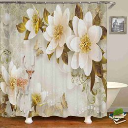 Shower Curtains 3D beautiful flower printing bathroom curtain waterproof shower curtain home decoration curtain with R230829