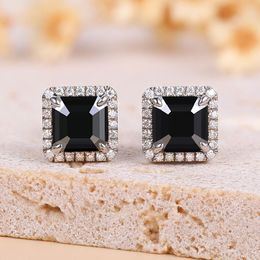 Gra Certification Bling Square Black Moissanite Earrings S925 Sterling Silver Stud for Men Women Wedding Party Fine Jewelry Dropship