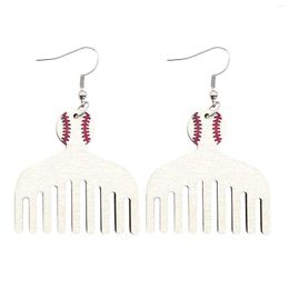 Hoop Earrings Vintage Wood Personalised Design Baseball Comb Pendant Thin Earring Set