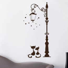 Wall Stickers Cats Under The Street Light Romantic Background For Home Decoration Mural Wallpaper Art Decals Love Cat Sticker 230822