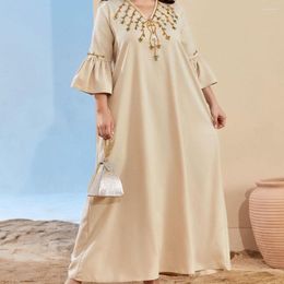 Ethnic Clothing 2023 Arrivals Apricot Loose Women's Dress Elegant Half Sleeve Plus Size Dresses Cover-ups One Piece Female Linen