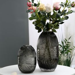 Vases European Grey Glass Vase Large Aquatic Flower Creative Living Cute Room Modern Decor Home Accessories Aesthetic