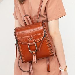 School Bags Genuine Leather Women Backpack Rucksack Simple Fashion Grils Book Bag Mini Oil Wax Cowhide Daypack Knapsack