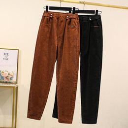 Women's Pants Autumn Plus Size High Waist Corduroy Full Length Female Elastic Loose Casual Harlan Woman Black Khaki 5XL Lady