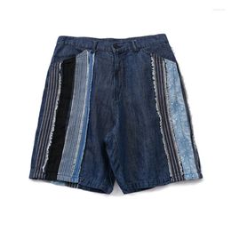 Men's Shorts Japanese Vintage Personalized Handmade Ethnic Style Patch Splice Summer Thin Denim Capris