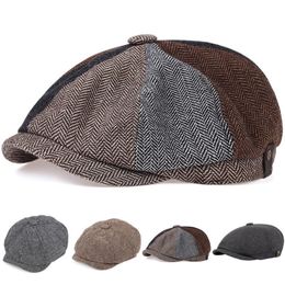 Berets Mens 8 Panel Wool Blend sboy Flat Cap Herringbone Tweed Hats 230822