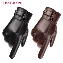 Five Fingers Gloves Men's Winter Warm Fashion Waterproof Gloves Men Faux Leather Driving Gloves Thin Leather Gloves for Touch Screen Brown Guantes 230822