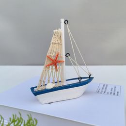 Decorative Objects Figurines Mediterranean Style Home Decor Wooden Sailboat Model Modern Room Desk Boat Miniature Sculpture and Craft Gifts 230822