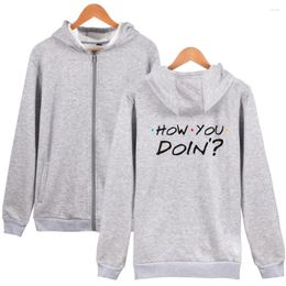 Men's Hoodies Latest Friends How You Doin Print Fashion Hip Hop Zipper Men Women Jacket Casual Long Sleeve Hooded Sweatshirt Coat Tops