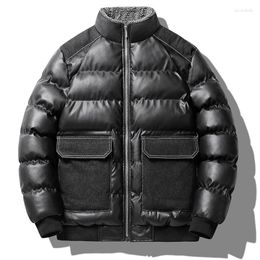 Men's Jackets Leather Cotton Puffer Parkas Winter Plush Thicken Padded Overcoat Windproof Warm Coat Oversize 5XL